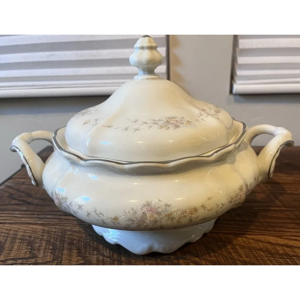Vintage Johann Haviland Floral Splendor 8.5” Platinum Trim Covered Dish Bavaria